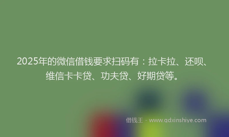 2025年的微信借钱要求扫码有：拉卡拉、还呗、维信卡卡贷、功夫贷、好期贷等。