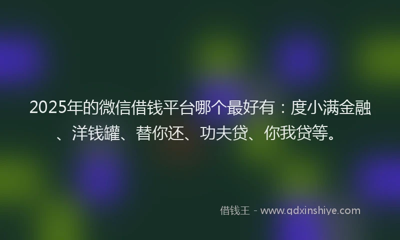 2025年的微信借钱平台哪个最好有：度小满金融、洋钱罐、替你还、功夫贷、你我贷等。