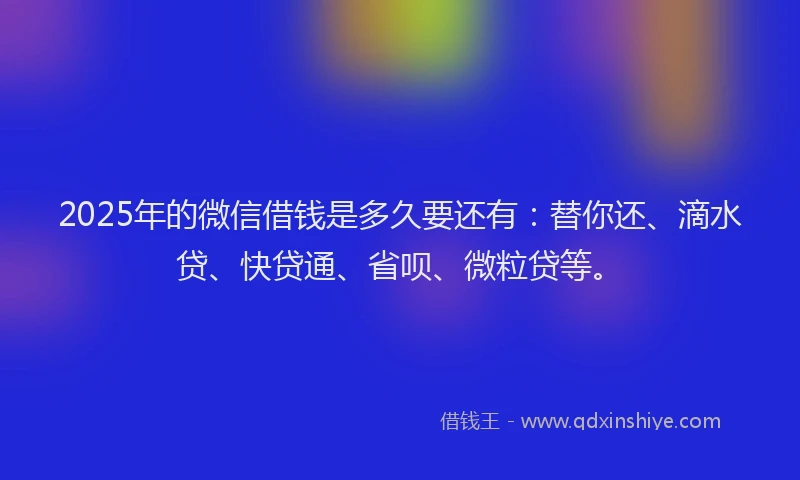 2025年的微信借钱是多久要还有：替你还、滴水贷、快贷通、省呗、微粒贷等。
