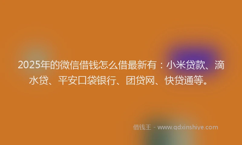 2025年的微信借钱怎么借最新有：小米贷款、滴水贷、平安口袋银行、团贷网、快贷通等。