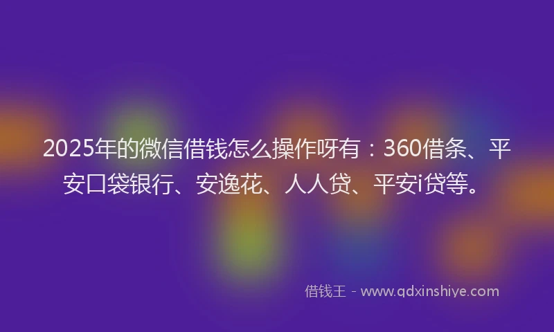 2025年的微信借钱怎么操作呀有：360借条、平安口袋银行、安逸花、人人贷、平安i贷等。