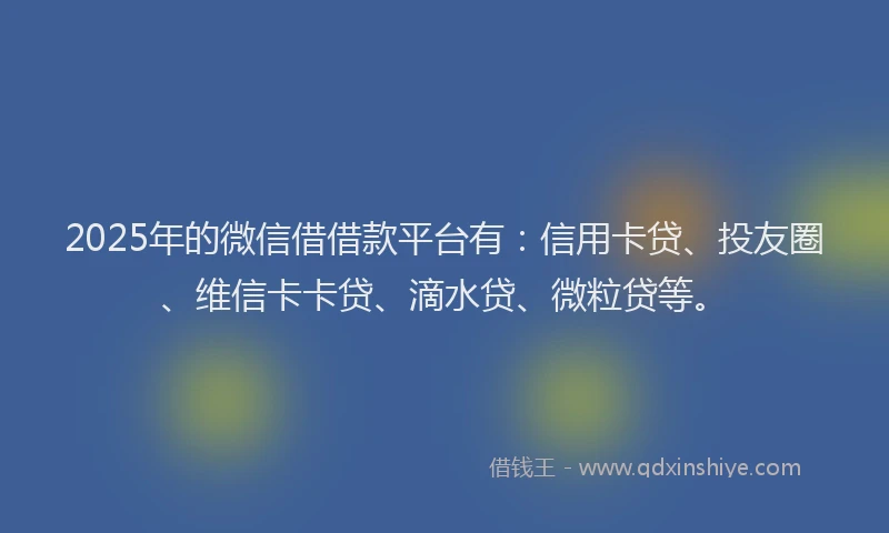 2025年的微信借借款平台有：信用卡贷、投友圈、维信卡卡贷、滴水贷、微粒贷等。