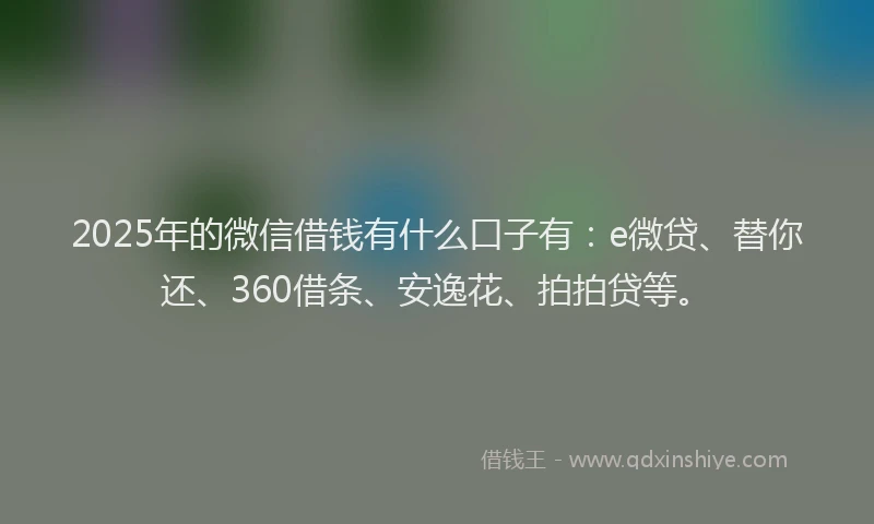 2025年的微信借钱有什么口子有：e微贷、替你还、360借条、安逸花、拍拍贷等。