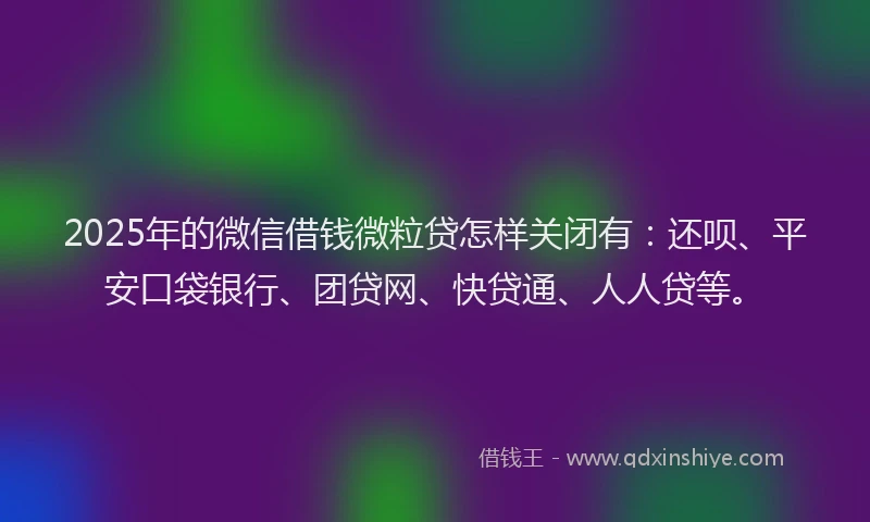 2025年的微信借钱微粒贷怎样关闭有：还呗、平安口袋银行、团贷网、快贷通、人人贷等。
