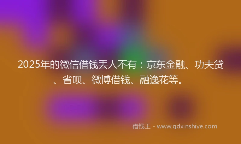 2025年的微信借钱丢人不有：京东金融、功夫贷、省呗、微博借钱、融逸花等。
