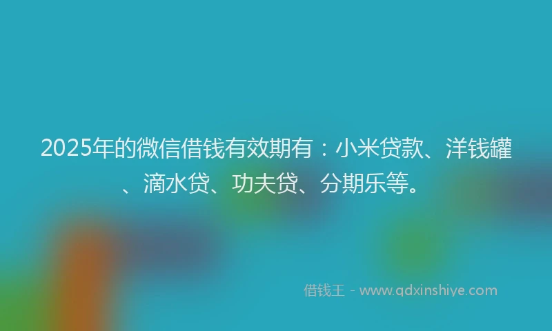 2025年的微信借钱有效期有：小米贷款、洋钱罐、滴水贷、功夫贷、分期乐等。