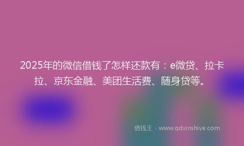 2025年的微信借钱了怎样还款有：e微贷、拉卡拉、京东金融、美团生活费、随身贷等。
