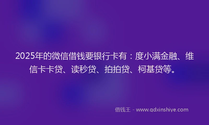 2025年的微信借钱要银行卡有：度小满金融、维信卡卡贷、读秒贷、拍拍贷、柯基贷等。