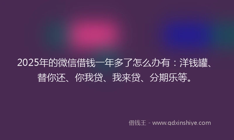 2025年的微信借钱一年多了怎么办有：洋钱罐、替你还、你我贷、我来贷、分期乐等。