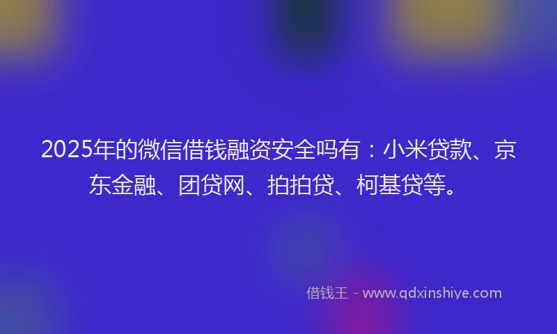 2025年的微信借钱融资安全吗有：小米贷款、京东金融、团贷网、拍拍贷、柯基贷等。