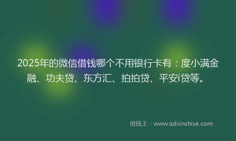 2025年的微信借钱哪个不用银行卡有：度小满金融、功夫贷、东方汇、拍拍贷、平安i贷等。