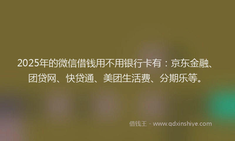 2025年的微信借钱用不用银行卡有：京东金融、团贷网、快贷通、美团生活费、分期乐等。