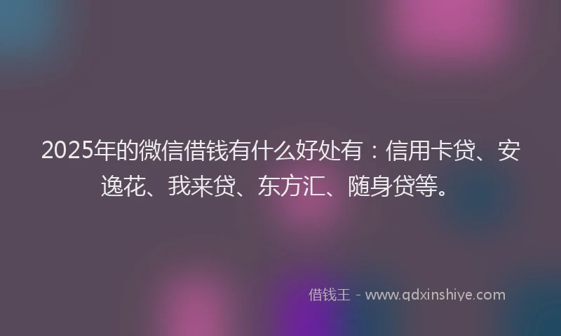 2025年的微信借钱有什么好处有：信用卡贷、安逸花、我来贷、东方汇、随身贷等。