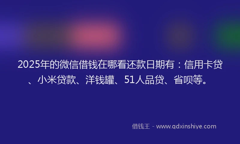 2025年的微信借钱在哪看还款日期有：信用卡贷、小米贷款、洋钱罐、51人品贷、省呗等。