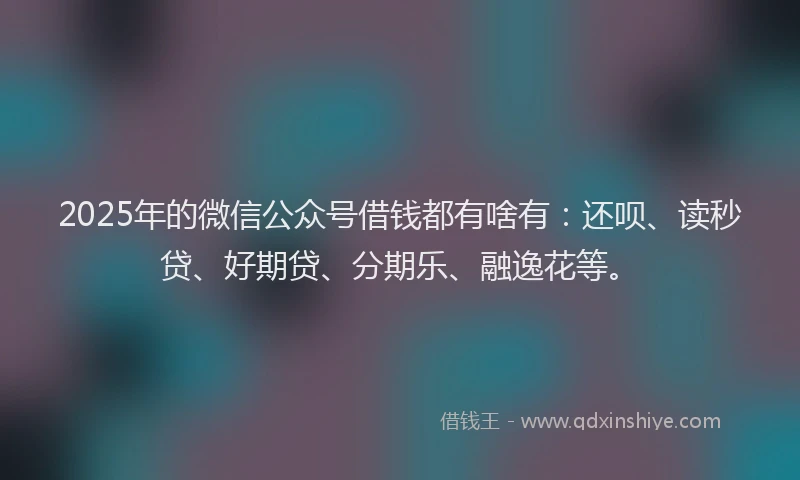 2025年的微信公众号借钱都有啥有：还呗、读秒贷、好期贷、分期乐、融逸花等。