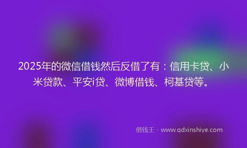 2025年的微信借钱然后反借了有：信用卡贷、小米贷款、平安i贷、微博借钱、柯基贷等。