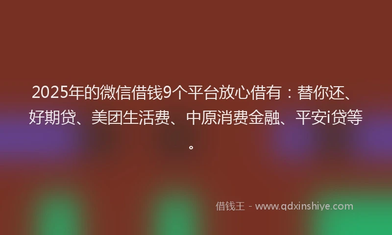 2025年的微信借钱9个平台放心借有：替你还、好期贷、美团生活费、中原消费金融、平安i贷等。