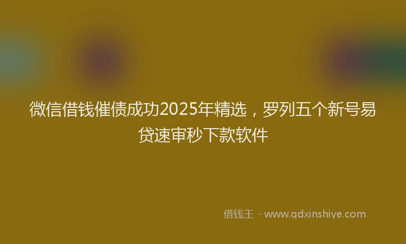 微信借钱催债成功2025年精选，罗列五个新号易贷速审秒下款软件