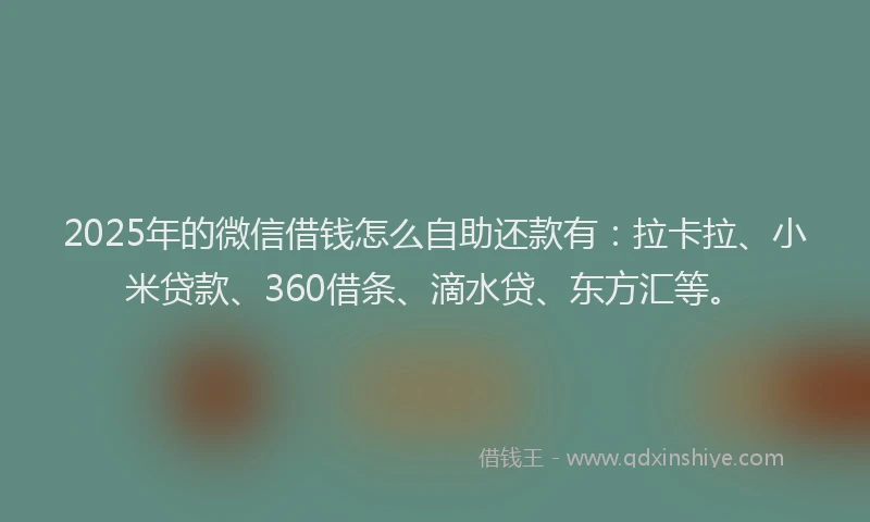 2025年的微信借钱怎么自助还款有：拉卡拉、小米贷款、360借条、滴水贷、东方汇等。