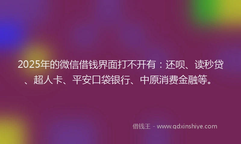 2025年的微信借钱界面打不开有：还呗、读秒贷、超人卡、平安口袋银行、中原消费金融等。