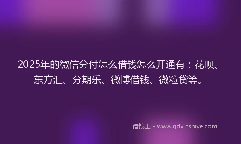 2025年的微信分付怎么借钱怎么开通有：花呗、东方汇、分期乐、微博借钱、微粒贷等。