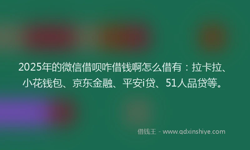 2025年的微信借呗咋借钱啊怎么借有：拉卡拉、小花钱包、京东金融、平安i贷、51人品贷等。