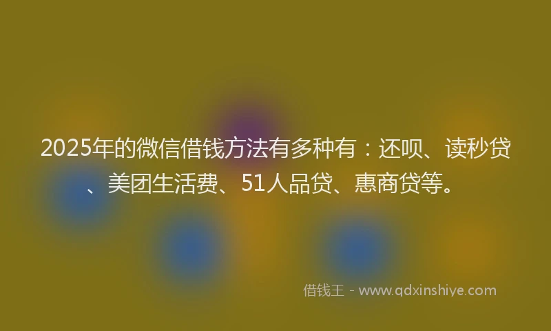 2025年的微信借钱方法有多种有：还呗、读秒贷、美团生活费、51人品贷、惠商贷等。