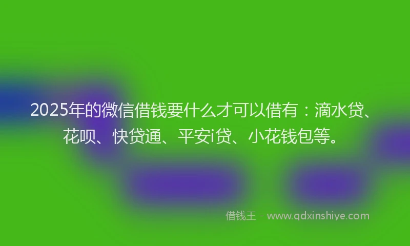 2025年的微信借钱要什么才可以借有：滴水贷、花呗、快贷通、平安i贷、小花钱包等。