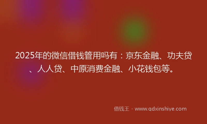 2025年的微信借钱管用吗有：京东金融、功夫贷、人人贷、中原消费金融、小花钱包等。
