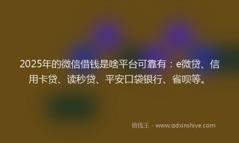 2025年的微信借钱是啥平台可靠有：e微贷、信用卡贷、读秒贷、平安口袋银行、省呗等。
