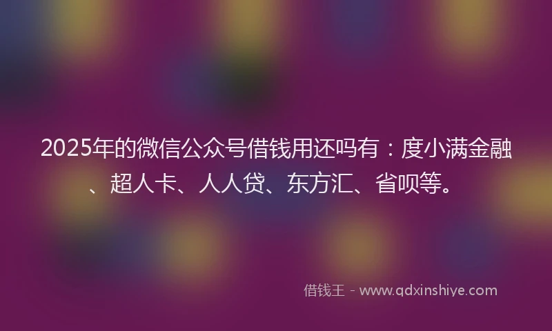 2025年的微信公众号借钱用还吗有：度小满金融、超人卡、人人贷、东方汇、省呗等。