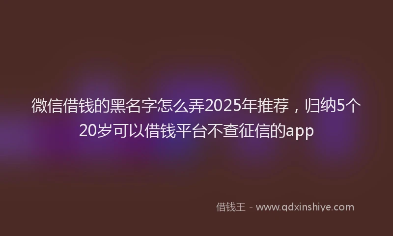 微信借钱的黑名字怎么弄2025年推荐，归纳5个20岁可以借钱平台不查征信的app