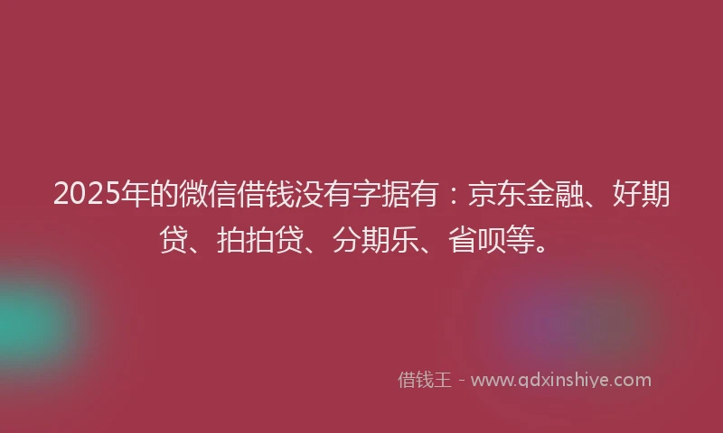 2025年的微信借钱没有字据有：京东金融、好期贷、拍拍贷、分期乐、省呗等。