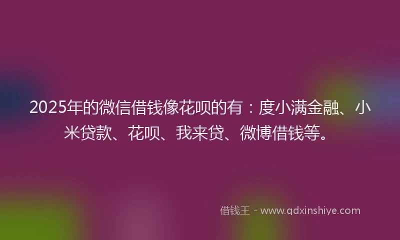 2025年的微信借钱像花呗的有：度小满金融、小米贷款、花呗、我来贷、微博借钱等。