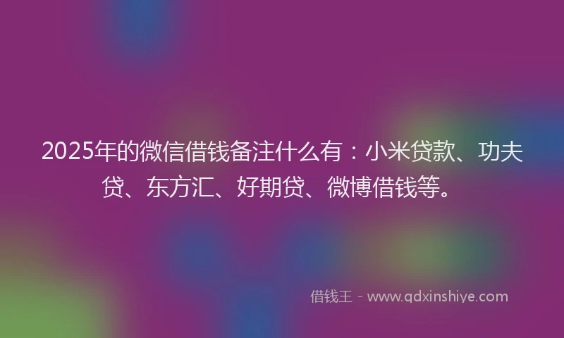 2025年的微信借钱备注什么有：小米贷款、功夫贷、东方汇、好期贷、微博借钱等。