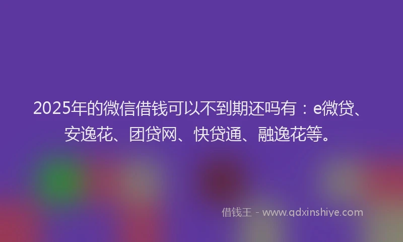 2025年的微信借钱可以不到期还吗有：e微贷、安逸花、团贷网、快贷通、融逸花等。