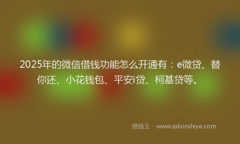 2025年的微信借钱功能怎么开通有：e微贷、替你还、小花钱包、平安i贷、柯基贷等。