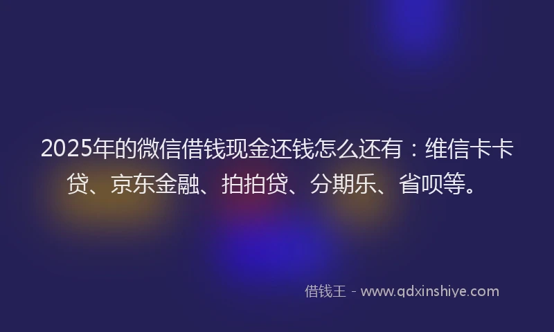 2025年的微信借钱现金还钱怎么还有：维信卡卡贷、京东金融、拍拍贷、分期乐、省呗等。