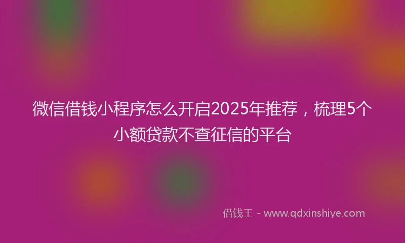 微信借钱小程序怎么开启2025年推荐，梳理5个小额贷款不查征信的平台