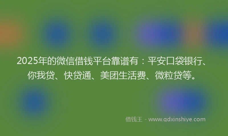 2025年的微信借钱平台靠谱有：平安口袋银行、你我贷、快贷通、美团生活费、微粒贷等。