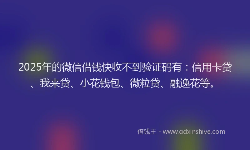 2025年的微信借钱快收不到验证码有：信用卡贷、我来贷、小花钱包、微粒贷、融逸花等。