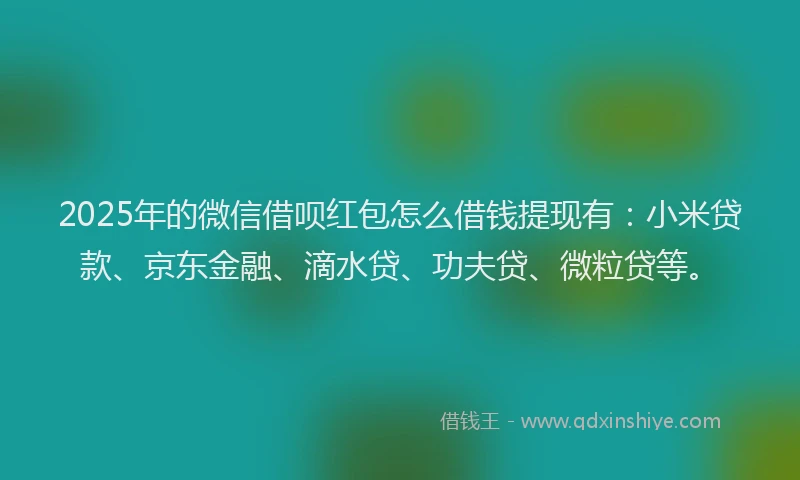 2025年的微信借呗红包怎么借钱提现有：小米贷款、京东金融、滴水贷、功夫贷、微粒贷等。
