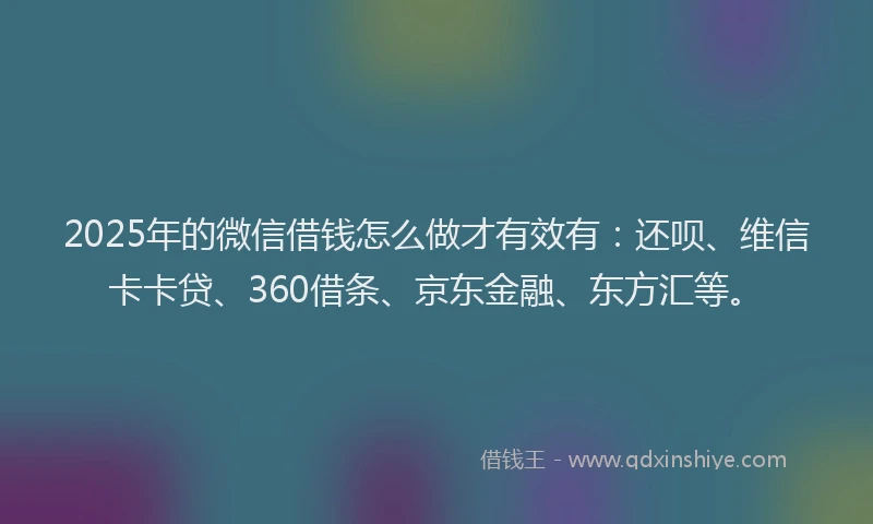 2025年的微信借钱怎么做才有效有：还呗、维信卡卡贷、360借条、京东金融、东方汇等。