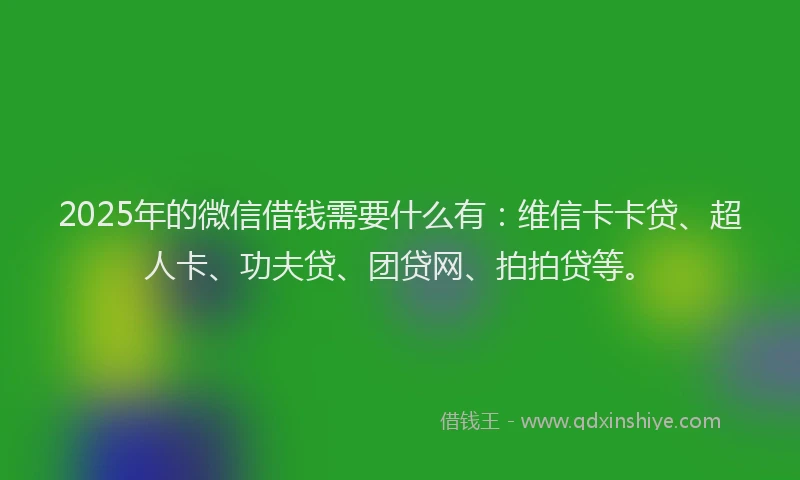 2025年的微信借钱需要什么有：维信卡卡贷、超人卡、功夫贷、团贷网、拍拍贷等。