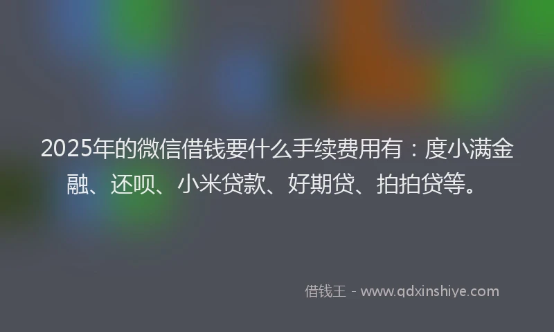 2025年的微信借钱要什么手续费用有：度小满金融、还呗、小米贷款、好期贷、拍拍贷等。