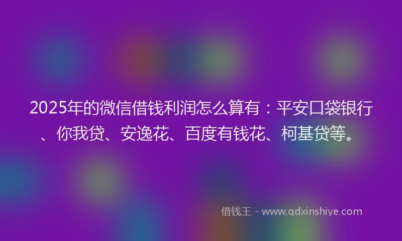 2025年的微信借钱利润怎么算有：平安口袋银行、你我贷、安逸花、百度有钱花、柯基贷等。