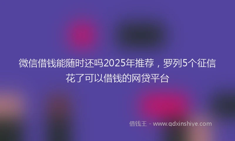 微信借钱能随时还吗2025年推荐，罗列5个征信花了可以借钱的网贷平台