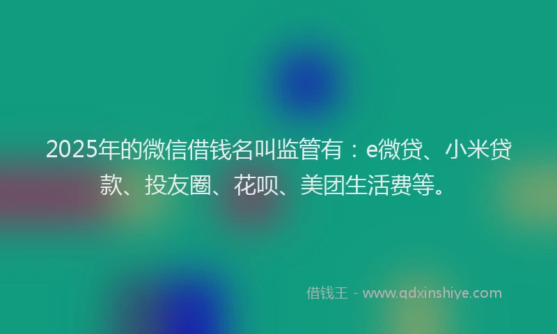 2025年的微信借钱名叫监管有：e微贷、小米贷款、投友圈、花呗、美团生活费等。