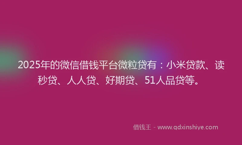 2025年的微信借钱平台微粒贷有：小米贷款、读秒贷、人人贷、好期贷、51人品贷等。