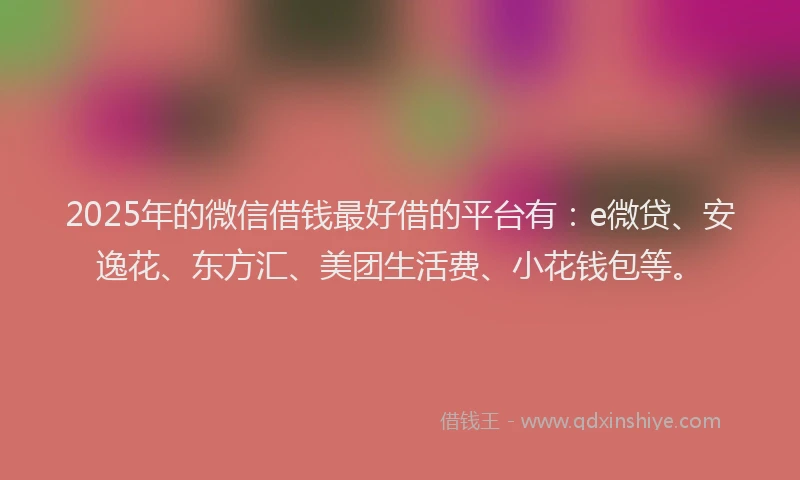 2025年的微信借钱最好借的平台有：e微贷、安逸花、东方汇、美团生活费、小花钱包等。
